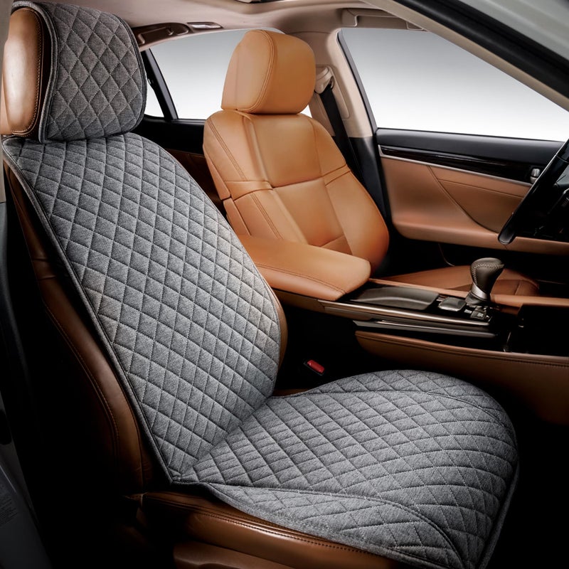 IVICY Linen Car Seat Cover for Cars - Non-Slip Soft & Breathable - Front Car Seat Protector Covers Universal Fits Most Automotive  Vans  SUVs  Trucks - 1 Unit - Gray - Image 1